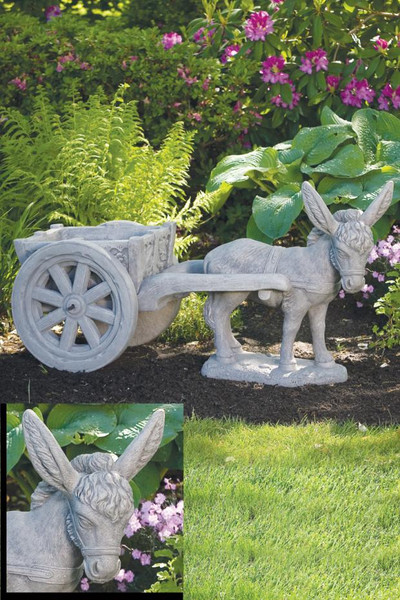 Donkey and Cart Garden Statuary Sculpture Cement Concrete Wagon